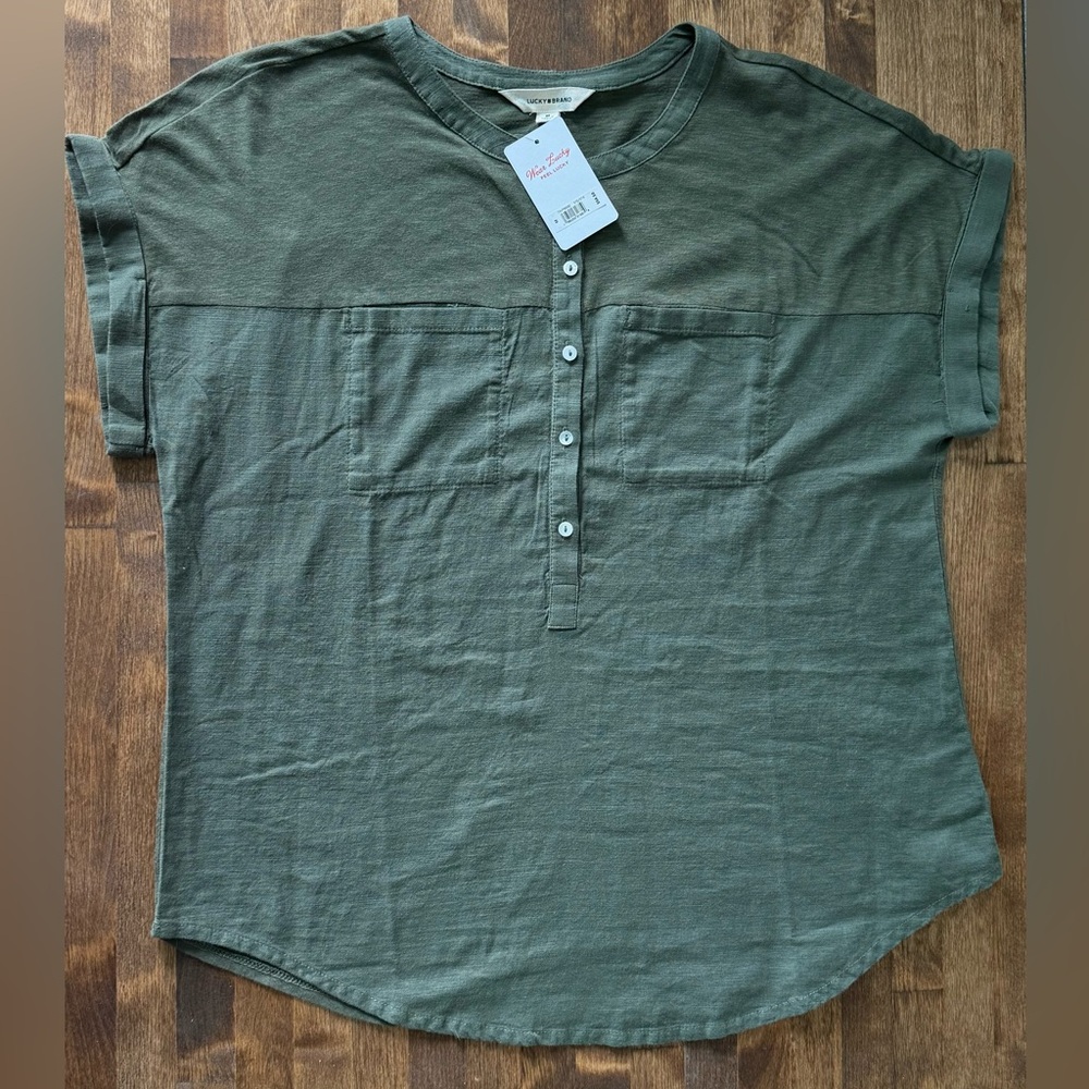 Lucky Brand Olive Green Henley Pocket Tee | Women’s Medium | NWT